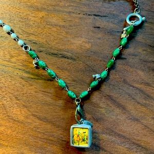 Green & Pearl Charm Necklace